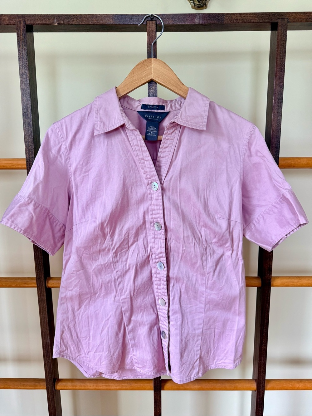 Van Heusen Light Mauve Button-Up V Neck Cotton Shirt Cottagecore